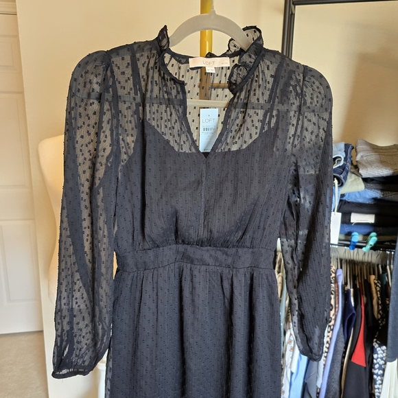 LOFT Dresses & Skirts - LOFT NWT Black Sheer Clip Dot Women's Dress 0 Petite